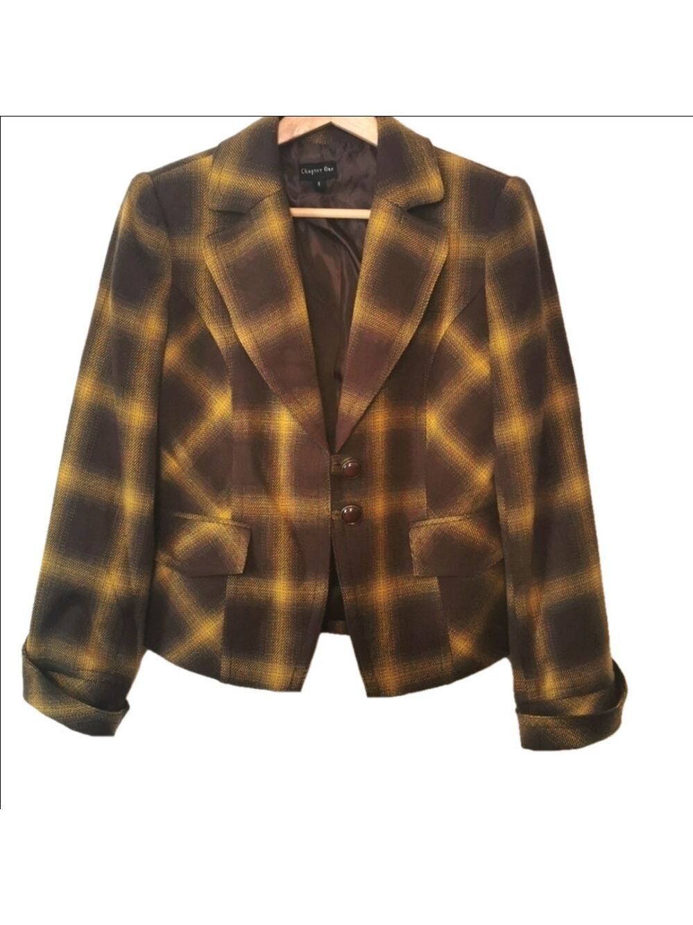 NWT Chapter One plaid blazer. Size 8. Mustard plaid. Never worn.